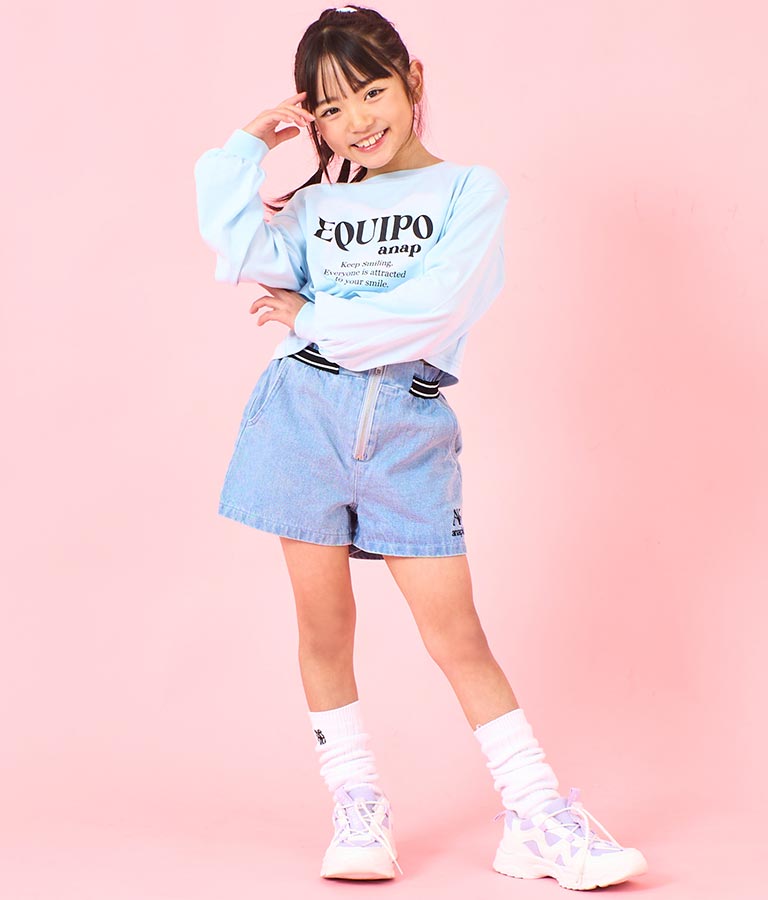 袖 リブ クロップド丈 プリント ロング スリーブ Tシャツ 423-3349