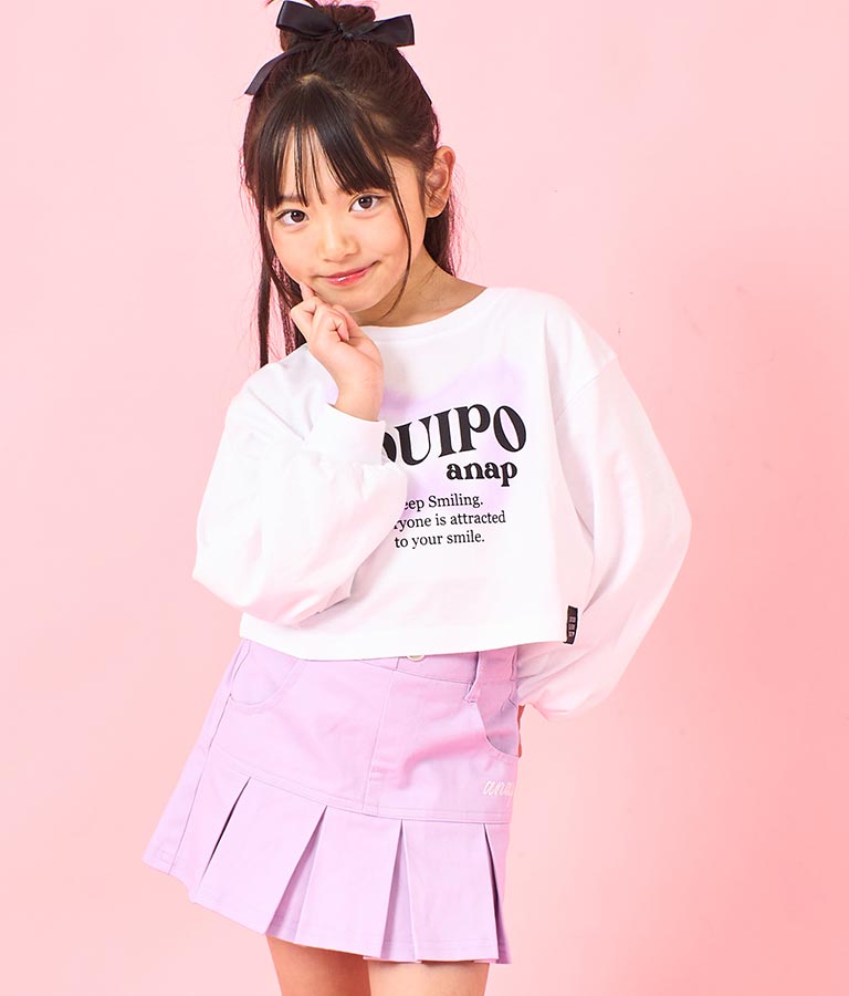袖 リブ クロップド丈 プリント ロング スリーブ Tシャツ 423-3349