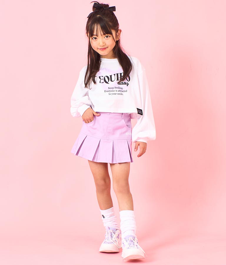 袖 リブ クロップド丈 プリント ロング スリーブ Tシャツ 423-3349