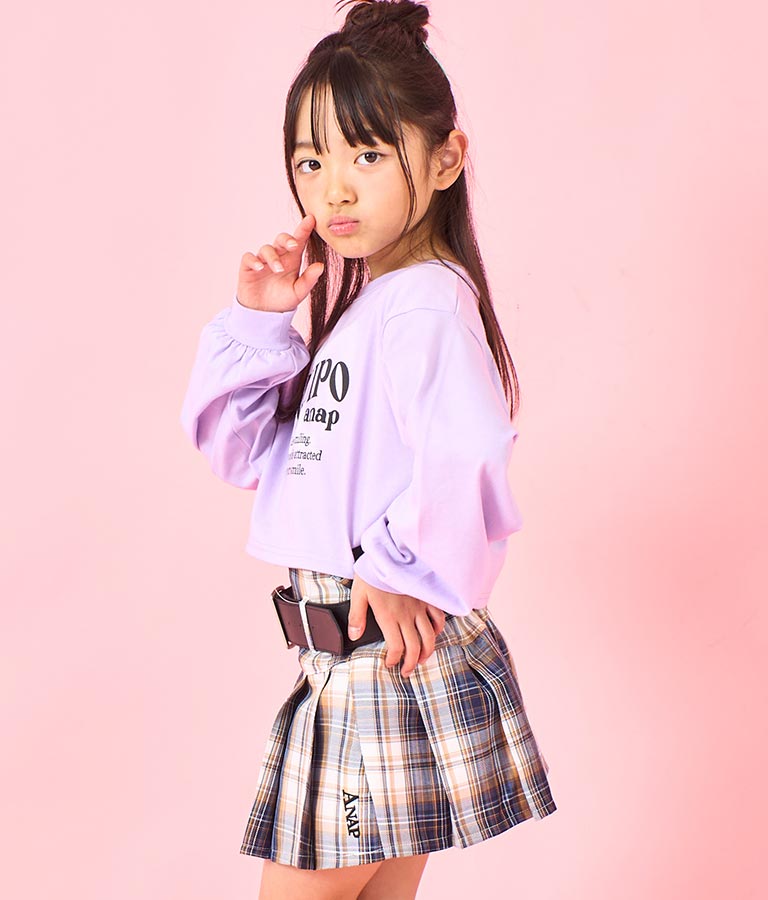 袖 リブ クロップド丈 プリント ロング スリーブ Tシャツ 423-3349