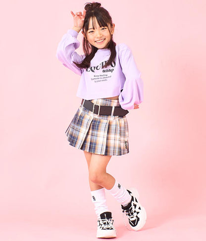 袖 リブ クロップド丈 プリント ロング スリーブ Tシャツ 423-3349