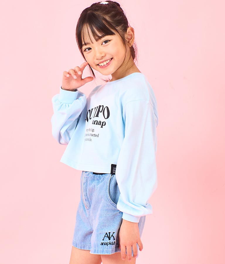 袖 リブ クロップド丈 プリント ロング スリーブ Tシャツ 423-3349