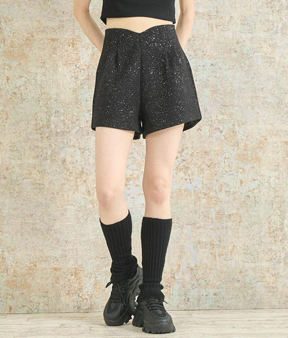 ラメ ツイード ハイウエスト ショート パンツ　152-5651