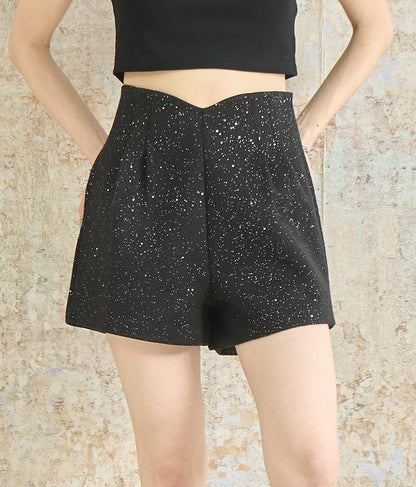 ラメ ツイード ハイウエスト ショート パンツ　152-5651