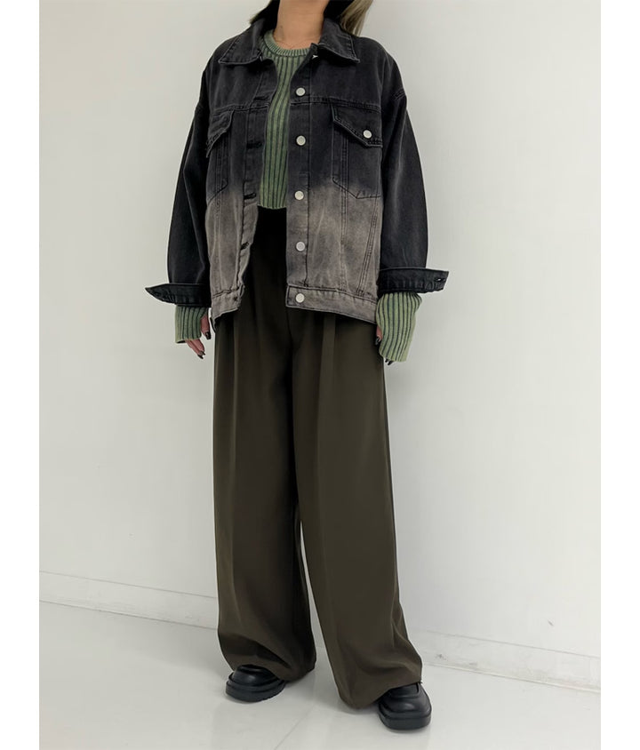 センタープレス タック ワイド スラックス パンツ 152-5608