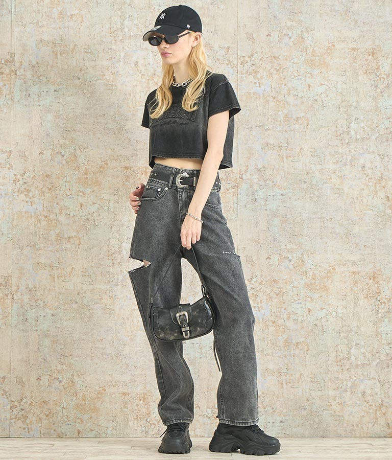 クロップド ヴィンテージ 加工 Tシャツ 153-5669