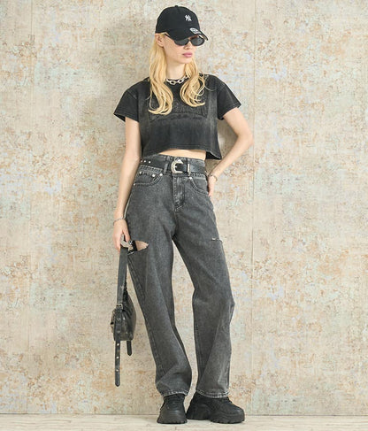 クロップド ヴィンテージ 加工 Tシャツ 153-5669
