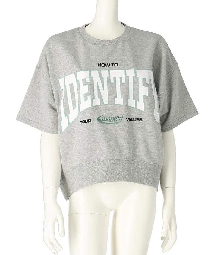 カレッジ プリント ミニ 裏毛 クロップド Tシャツ 913-7641