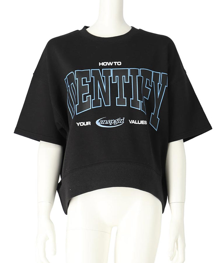 カレッジ プリント ミニ 裏毛 クロップド Tシャツ 913-7641