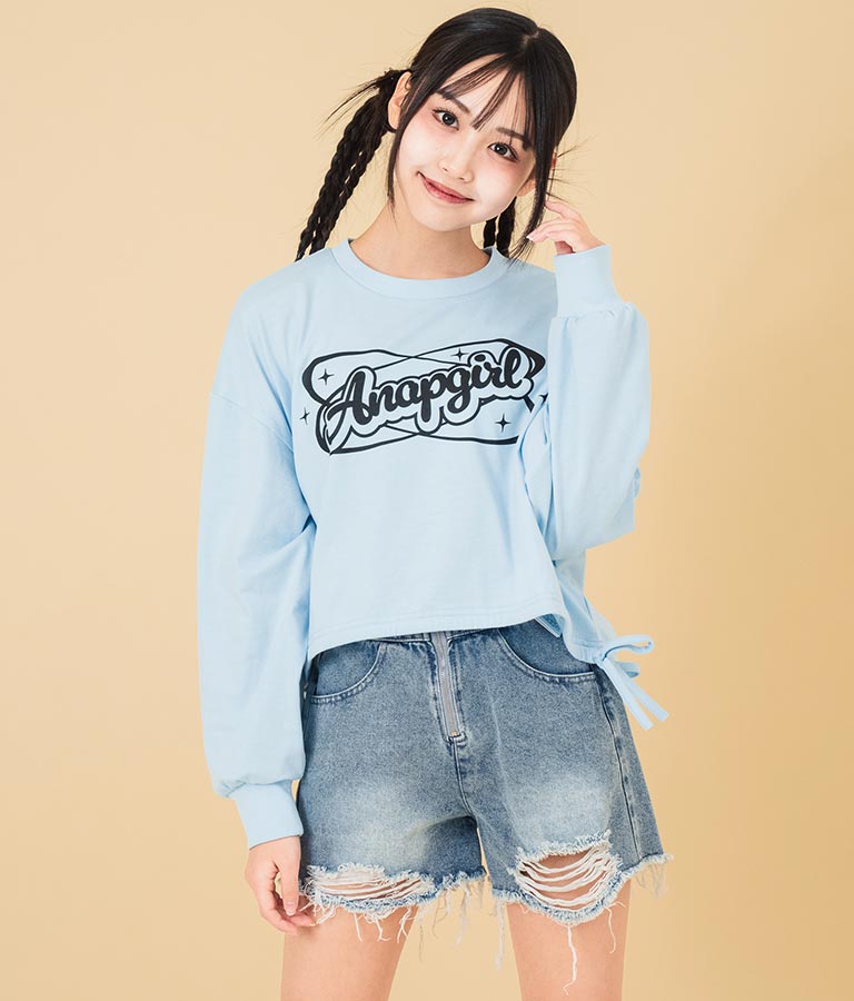ハイウエスト リングジップ ダメージ デニム ショート パンツ【キッズお揃い】912-7623