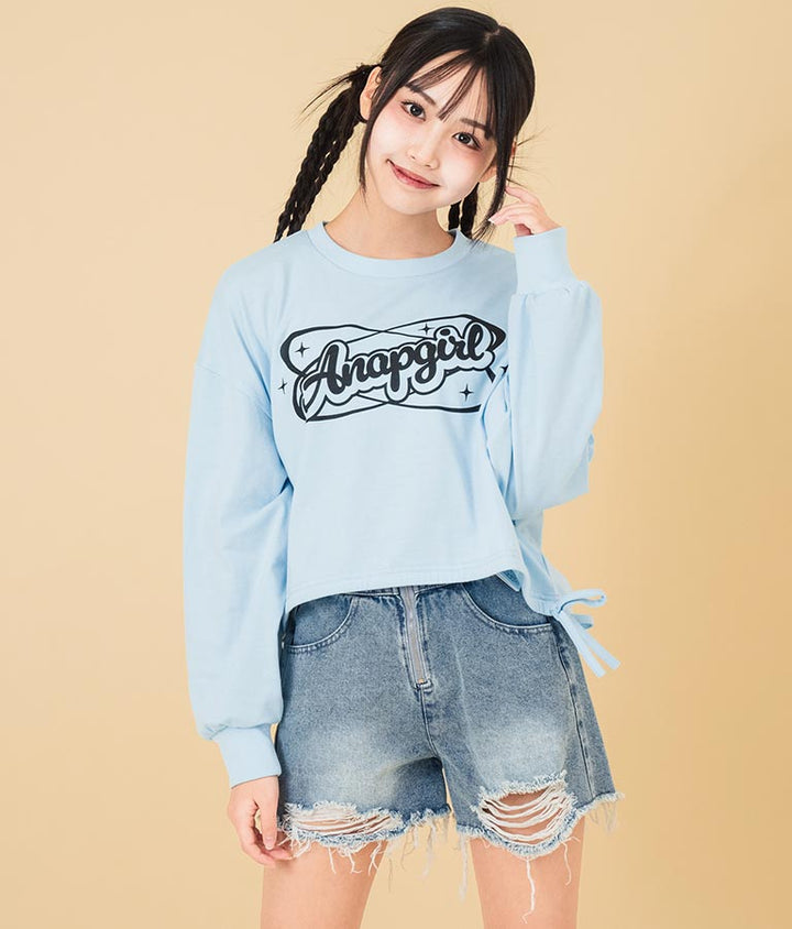 ハイウエスト リングジップ ダメージ デニム ショート パンツ【キッズお揃い】912-7623