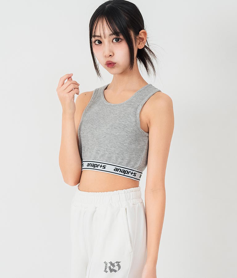 ANAP R+S【リラスポ】パッド入り ロゴ ゴム ショート丈 リブ タンクトップ 913-7622