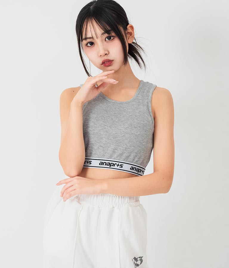 ANAP R+S【リラスポ】パッド入り ロゴ ゴム ショート丈 リブ タンクトップ 913-7622