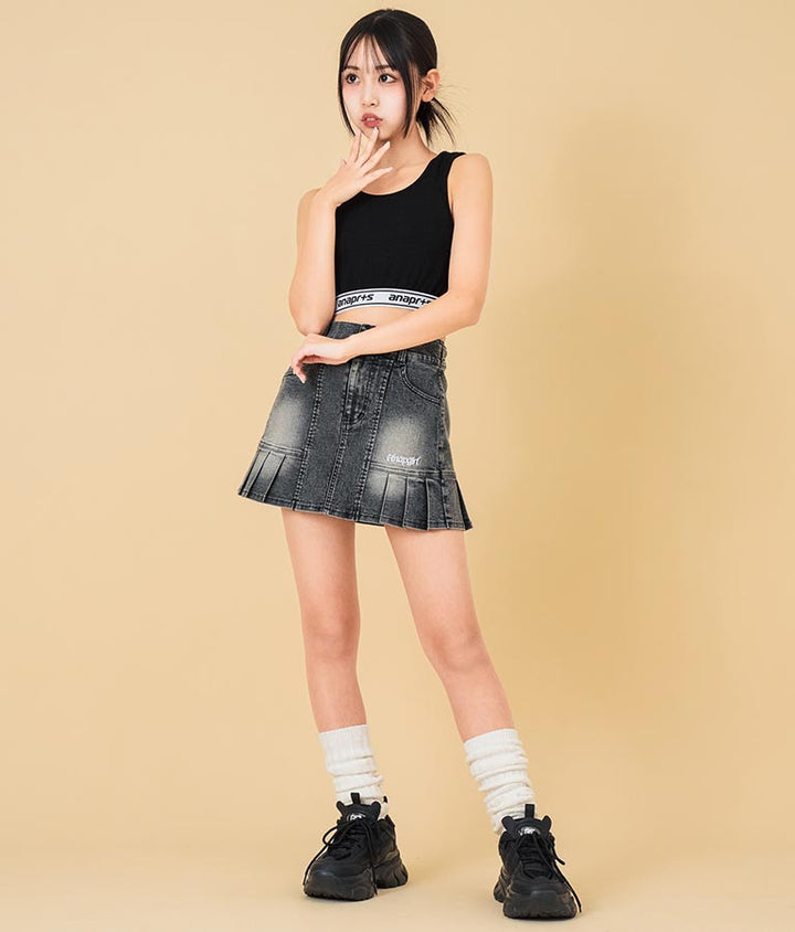 ANAP R+S【リラスポ】パッド入り ロゴ ゴム ショート丈 リブ タンクトップ 913-7622