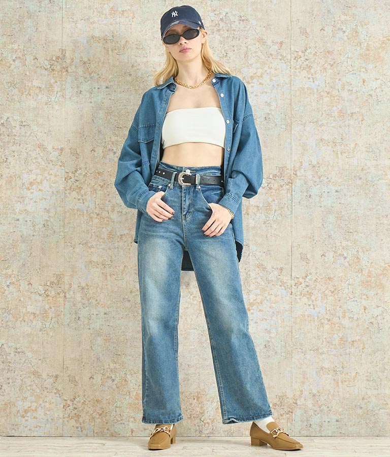 3つボタン ストレッチ ストレート デニム パンツ 152-5583