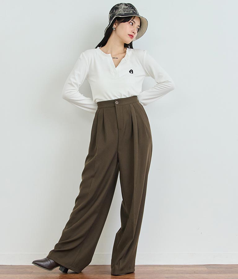 センタープレス タック ワイド スラックス パンツ 152-5608