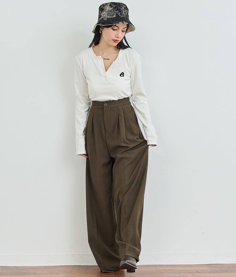 センタープレス タック ワイド スラックス パンツ 152-5608