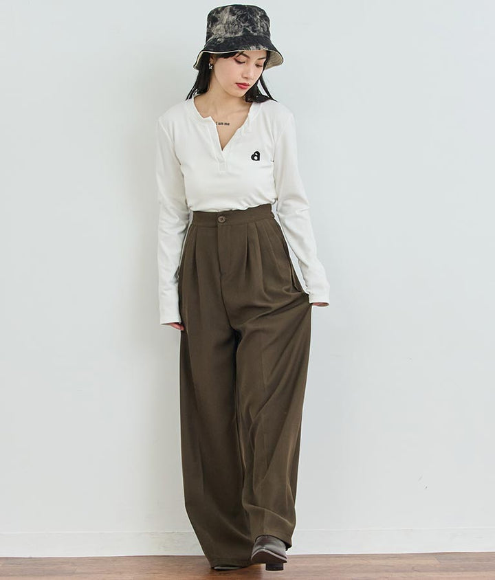 センタープレス タック ワイド スラックス パンツ 152-5608