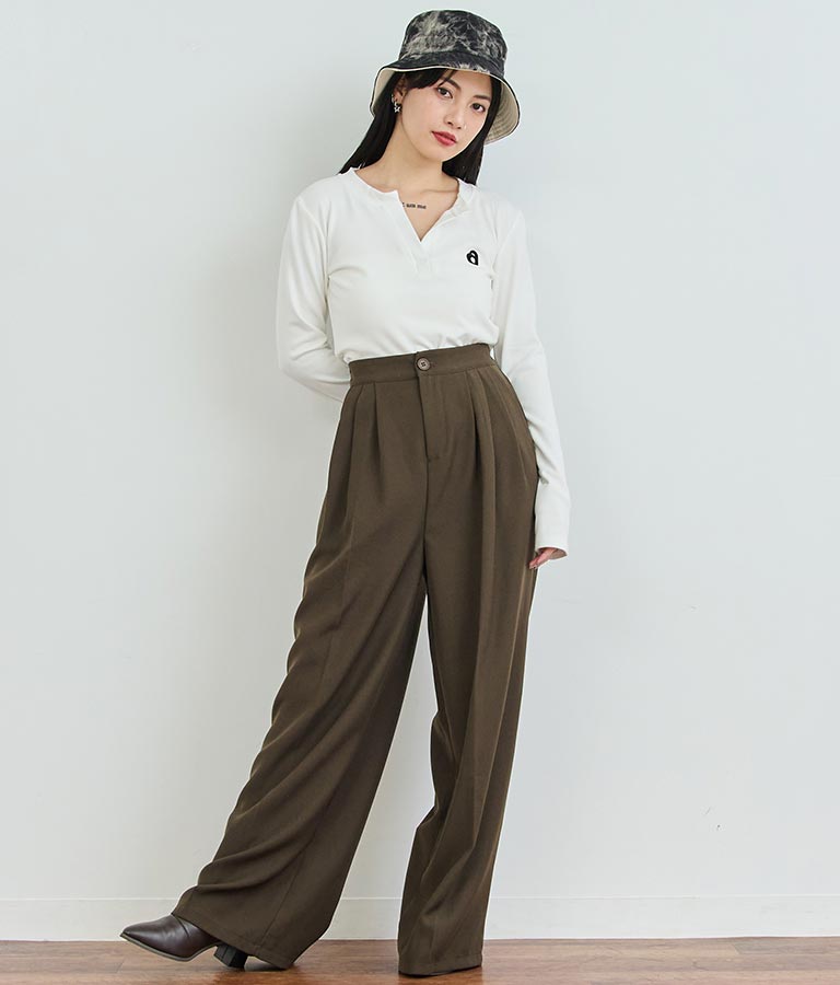 センタープレス タック ワイド スラックス パンツ 152-5608