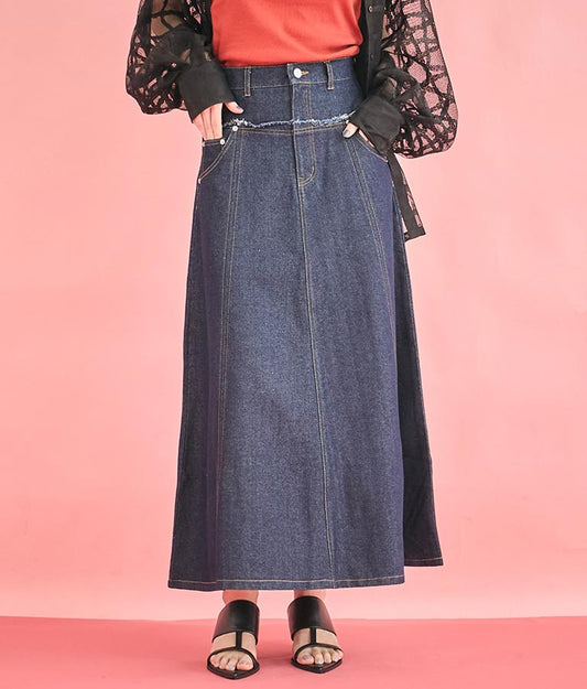 切替 デザイン フレア ロング デニム スカート 361-9583