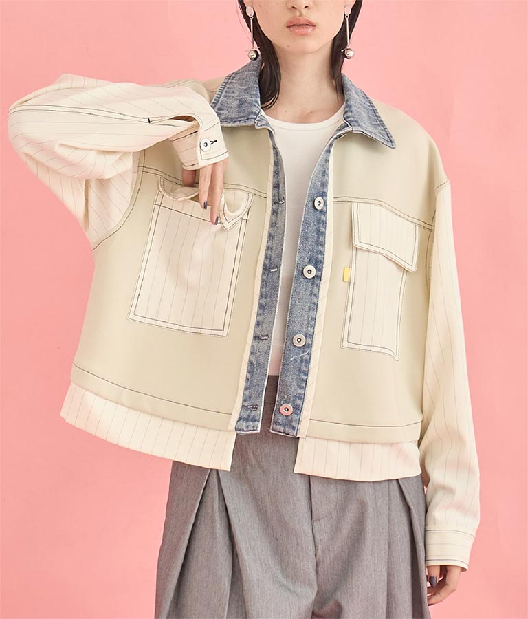 Eimee Law デニム × ストライプ ボンディング ジャケット 365-9600