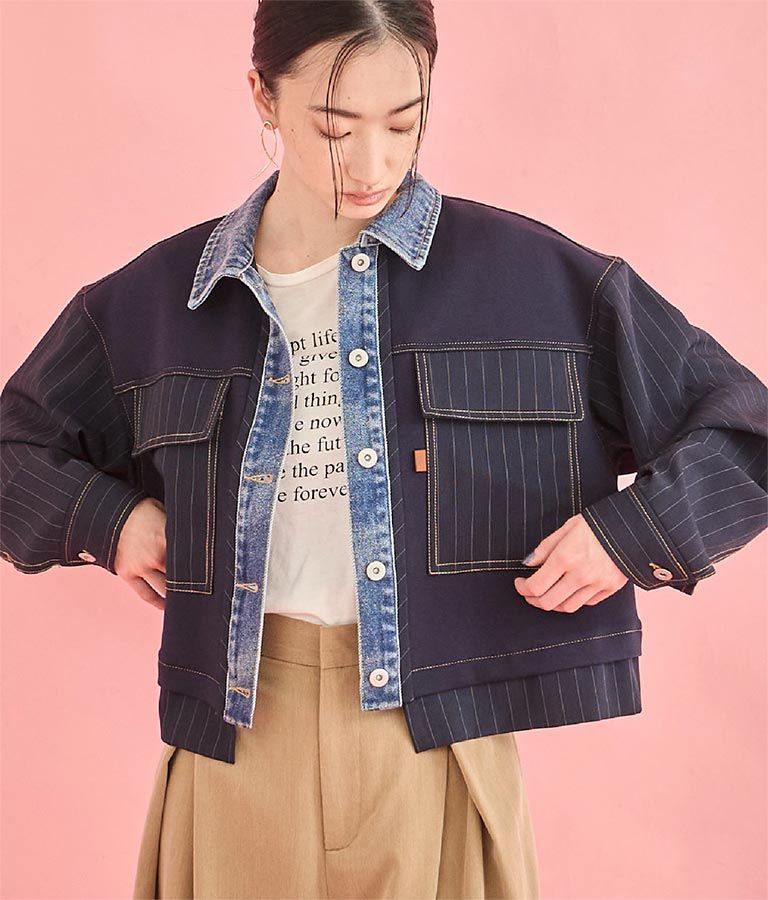 Eimee Law デニム × ストライプ ボンディング ジャケット 365-9600