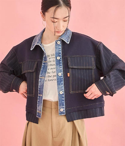 Eimee Law デニム × ストライプ ボンディング ジャケット 365-9600
