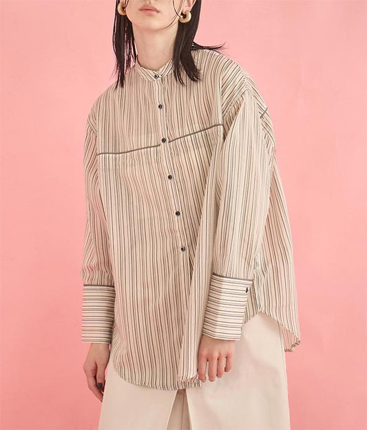 バンドカラー シアー ドビー ストライプ 配色 シャツ 363-9651