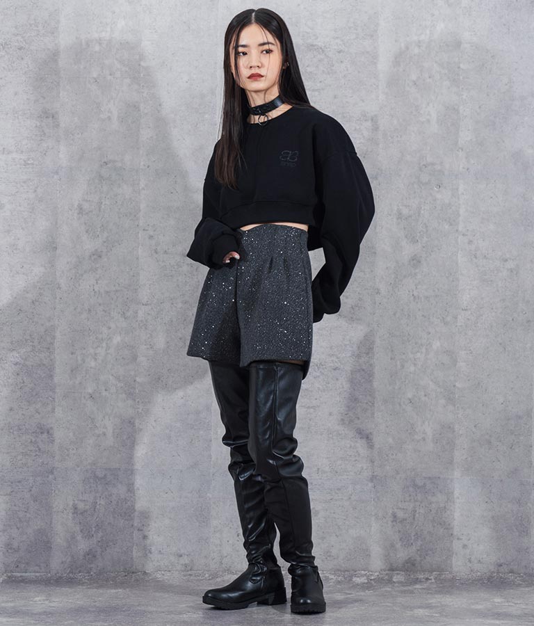 ラメ ツイード ハイウエスト ショート パンツ　152-5651