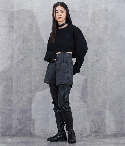 ラメ ツイード ハイウエスト ショート パンツ　152-5651