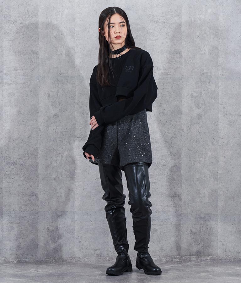 ラメ ツイード ハイウエスト ショート パンツ　152-5651