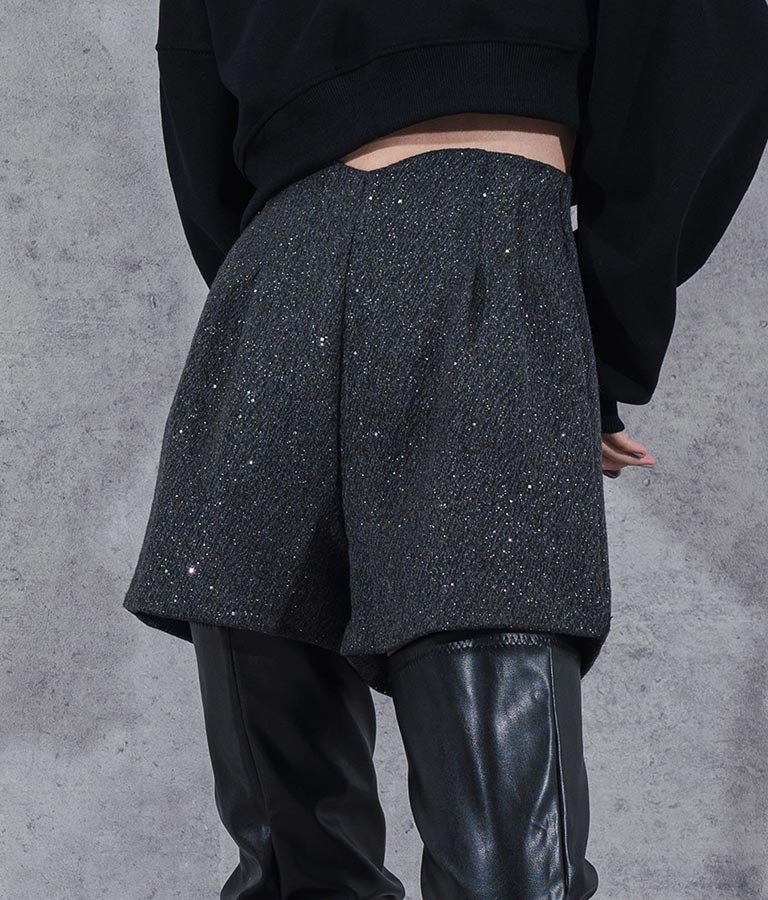 ラメ ツイード ハイウエスト ショート パンツ　152-5651