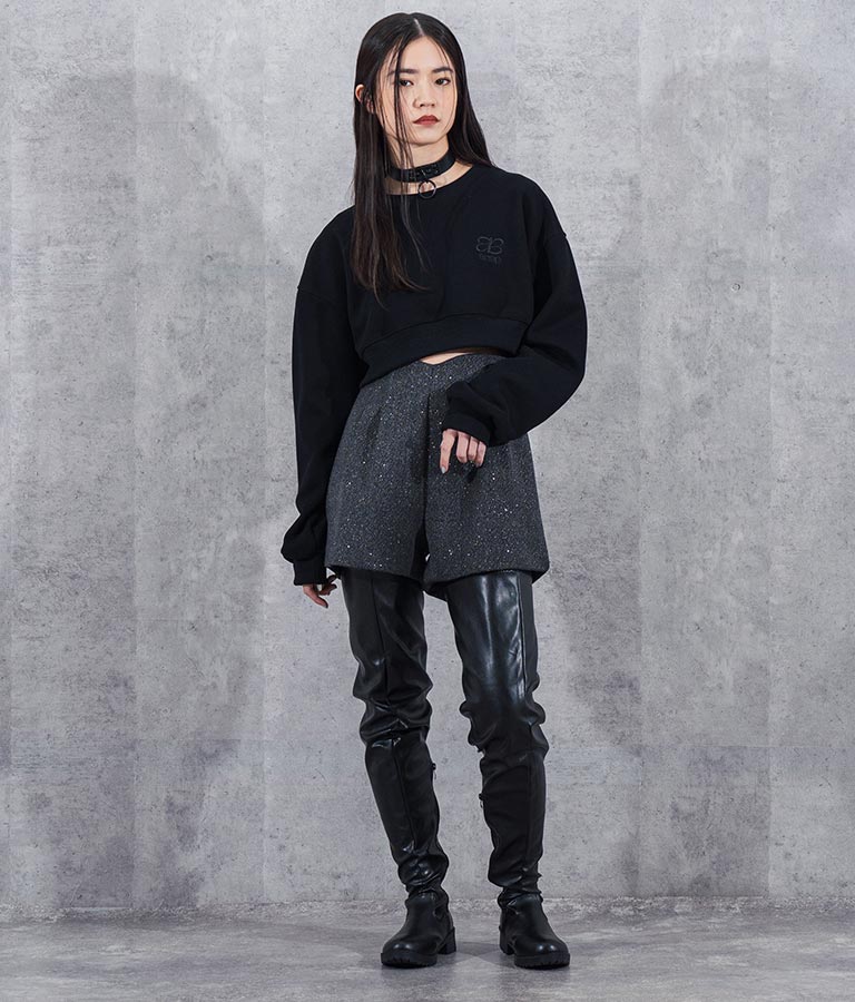 ラメ ツイード ハイウエスト ショート パンツ　152-5651