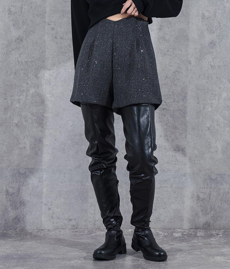 ラメ ツイード ハイウエスト ショート パンツ　152-5651