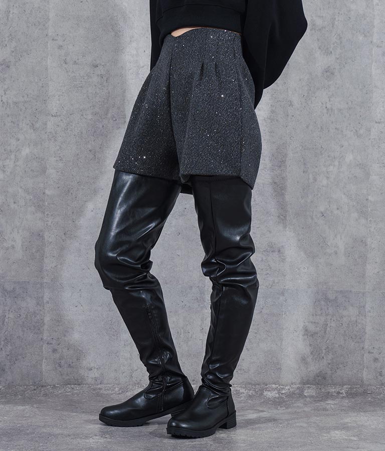 ラメ ツイード ハイウエスト ショート パンツ　152-5651