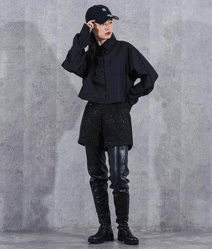 ラメ ツイード ハイウエスト ショート パンツ　152-5651