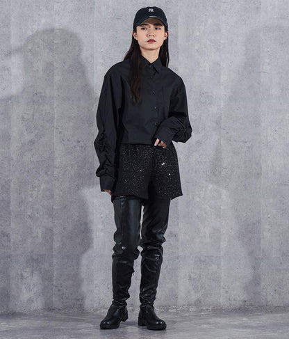 ラメ ツイード ハイウエスト ショート パンツ　152-5651