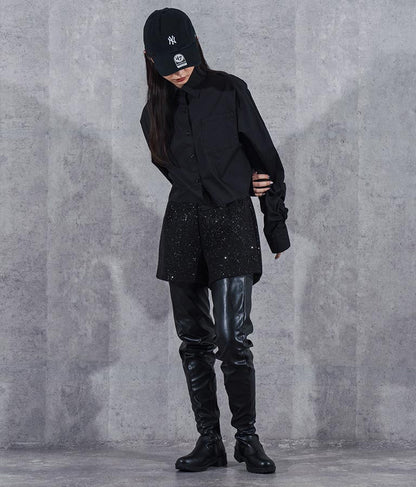 ラメ ツイード ハイウエスト ショート パンツ　152-5651