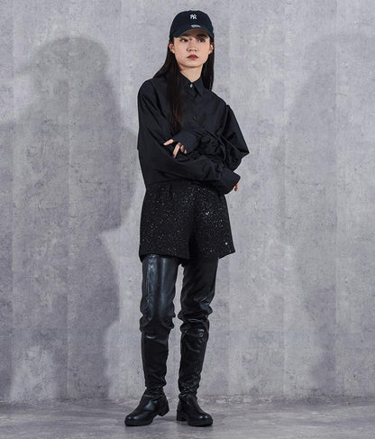 ラメ ツイード ハイウエスト ショート パンツ　152-5651