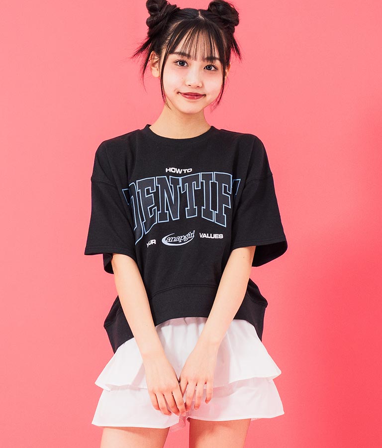 カレッジ プリント ミニ 裏毛 クロップド Tシャツ 913-7641
