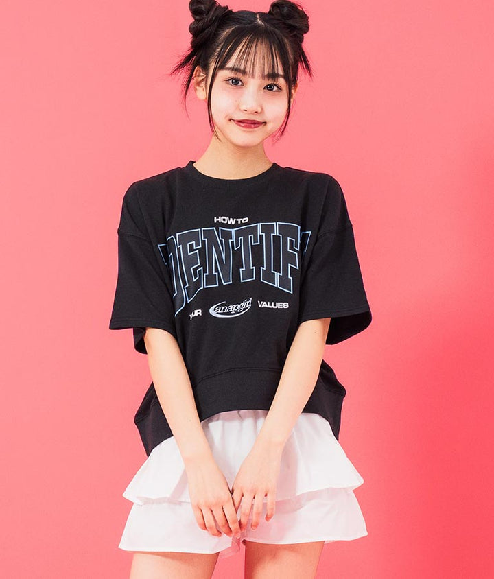 カレッジ プリント ミニ 裏毛 クロップド Tシャツ 913-7641