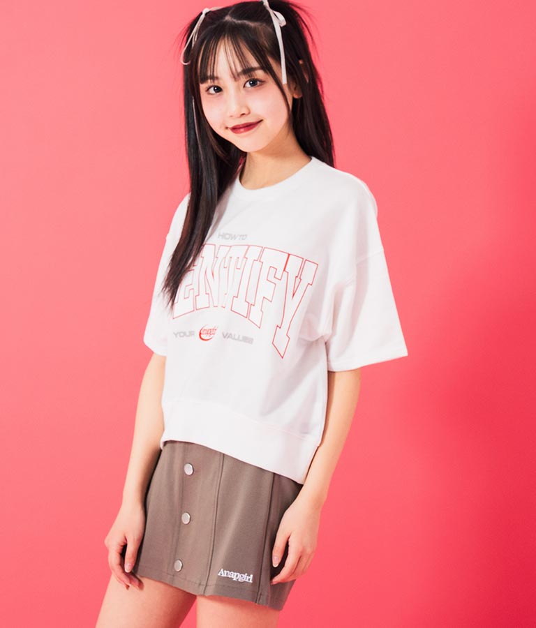 カレッジ プリント ミニ 裏毛 クロップド Tシャツ 913-7641