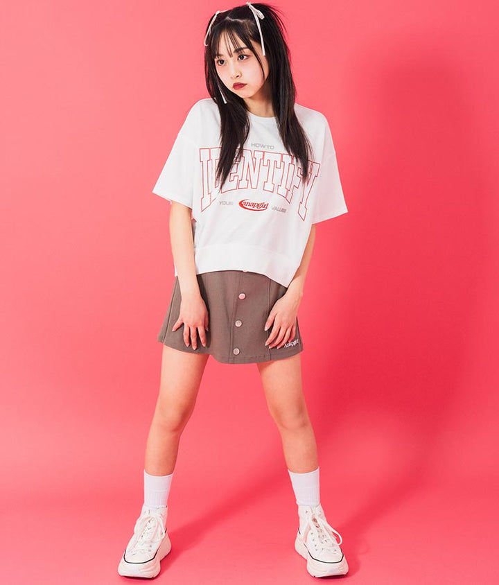 カレッジ プリント ミニ 裏毛 クロップド Tシャツ 913-7641