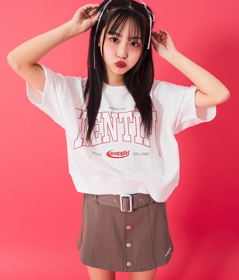 カレッジ プリント ミニ 裏毛 クロップド Tシャツ 913-7641