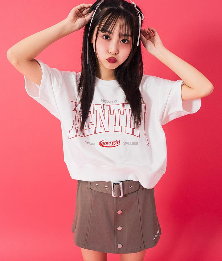 カレッジ プリント ミニ 裏毛 クロップド Tシャツ 913-7641