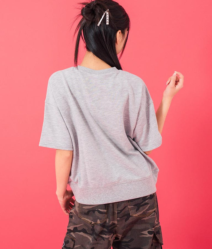 カレッジ プリント ミニ 裏毛 クロップド Tシャツ 913-7641