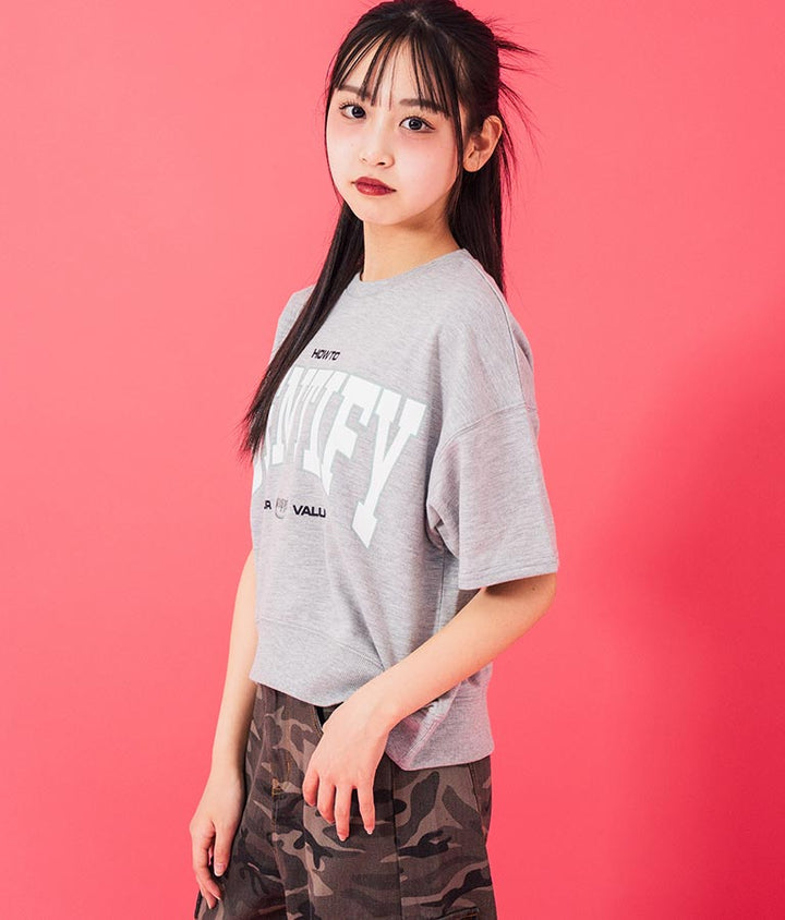 カレッジ プリント ミニ 裏毛 クロップド Tシャツ 913-7641
