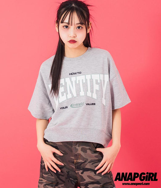 カレッジ プリント ミニ 裏毛 クロップド Tシャツ 913-7641