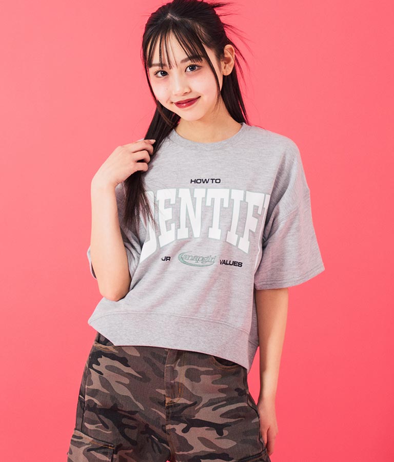 カレッジ プリント ミニ 裏毛 クロップド Tシャツ 913-7641
