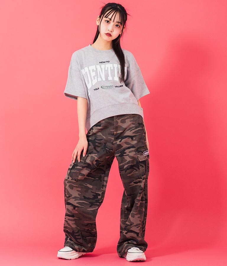カレッジ プリント ミニ 裏毛 クロップド Tシャツ 913-7641